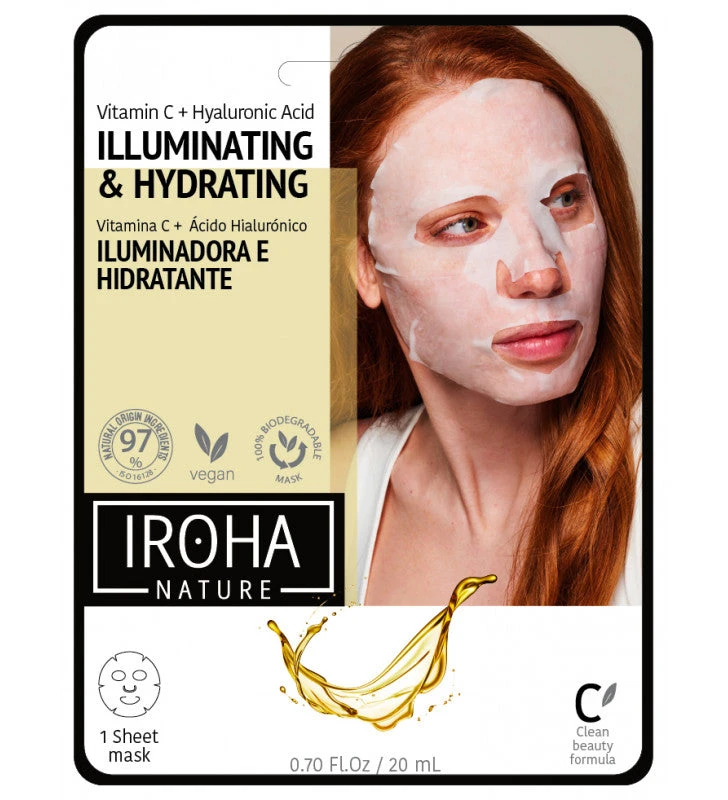 Mascarillas Faciales. Vitamina C + Ácido Hialurónico - IROHA NATURE 1 Mascarillas Faciales. Vitamina C + Ácido Hialurónico - IROHA NATURE